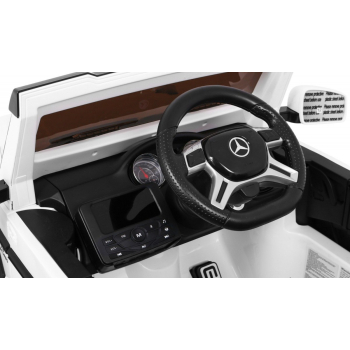 Auto Mercedes G63 6x6 dla dzieci Biały + 2 Pedały gazu + Regulacja siedzenia + Audio LED + Bagażnik + Kufer dla rodzica